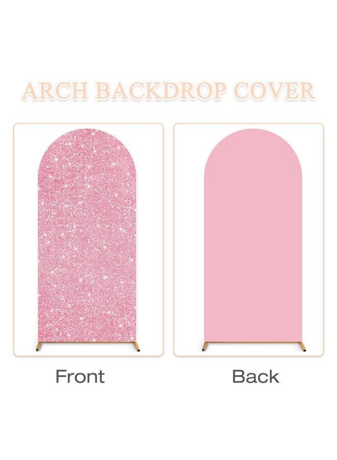 PATYDEST Wedding Arch Set - 3 Sequin Arch Backdrop Covers (6FT, 5FT, 4FT) Pink Gold Shimmer Sparkle Chiara Backdrop Stand Cover Stretchy Fabric for Birthday Gender Reveal Decor - Image 3