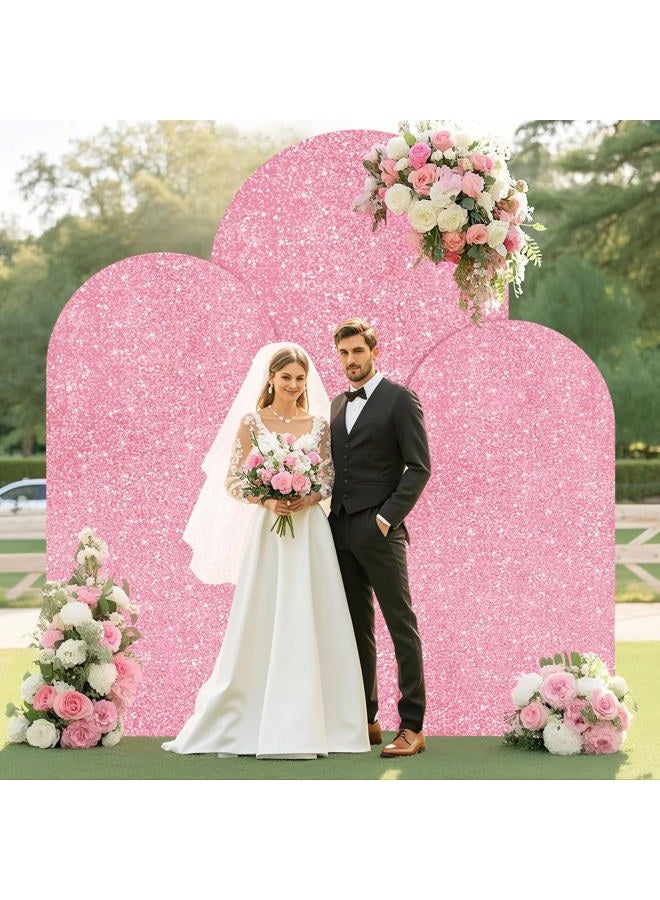 PATYDEST Wedding Arch Set - 3 Sequin Arch Backdrop Covers (6FT, 5FT, 4FT) Pink Gold Shimmer Sparkle Chiara Backdrop Stand Cover Stretchy Fabric for Birthday Gender Reveal Decor - Image 4