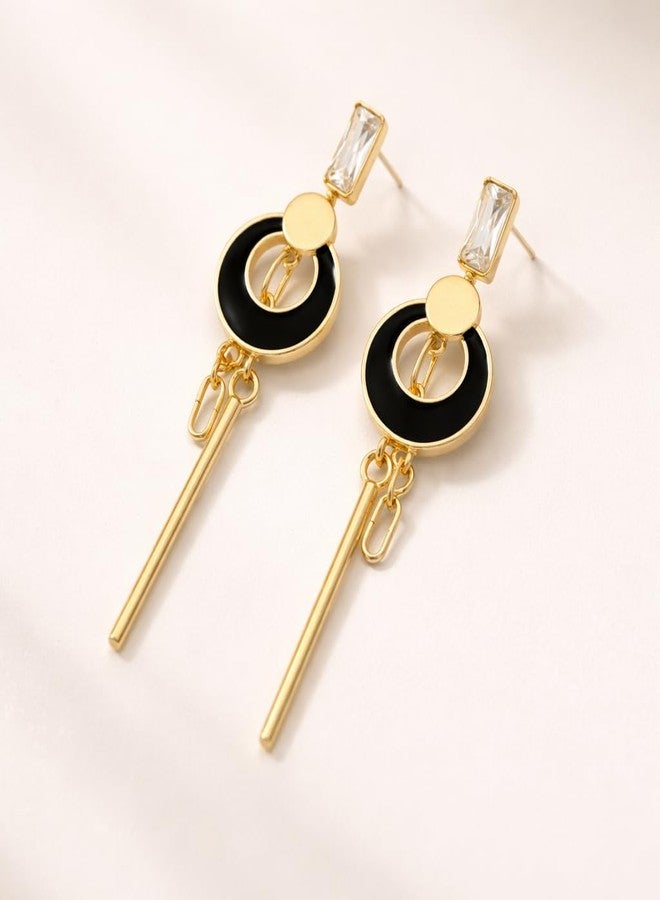 Anuva Geometric Drop Earrings for Women and Girls | Black & Pearl Variants | Gold Tone Elegant Dangle Earrings | Daily Wear | Festive & Occasion Wear | Fashion Jewellery | Gift for Girls & Women (Black) - Image 2