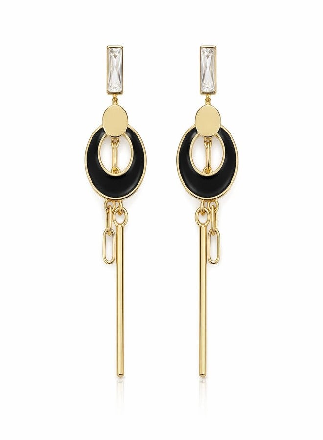 Anuva Geometric Drop Earrings for Women and Girls | Black & Pearl Variants | Gold Tone Elegant Dangle Earrings | Daily Wear | Festive & Occasion Wear | Fashion Jewellery | Gift for Girls & Women (Black) - Image 1