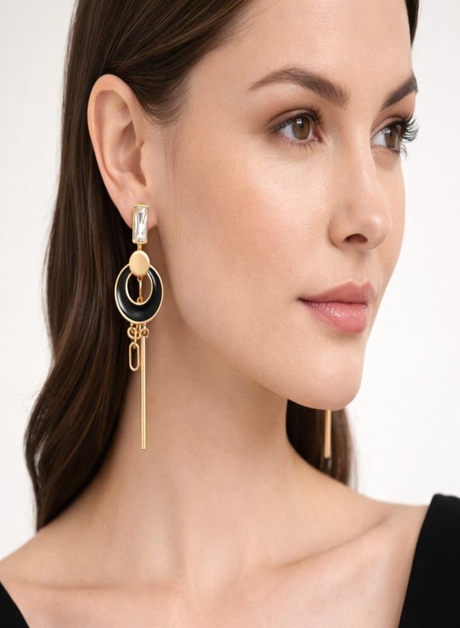 Anuva Geometric Drop Earrings for Women and Girls | Black & Pearl Variants | Gold Tone Elegant Dangle Earrings | Daily Wear | Festive & Occasion Wear | Fashion Jewellery | Gift for Girls & Women (Black) - Image 5