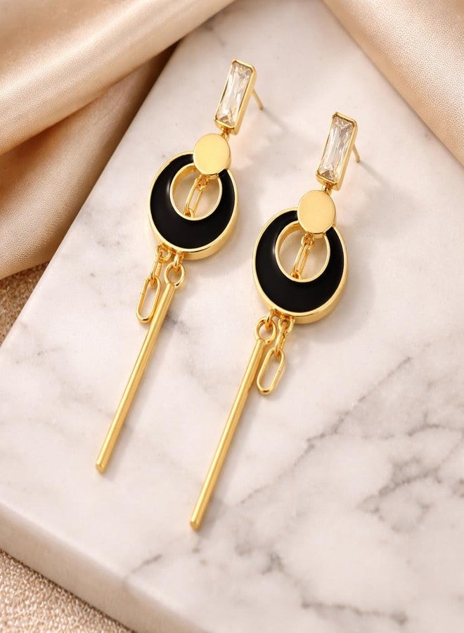 Anuva Geometric Drop Earrings for Women and Girls | Black & Pearl Variants | Gold Tone Elegant Dangle Earrings | Daily Wear | Festive & Occasion Wear | Fashion Jewellery | Gift for Girls & Women (Black) - Image 4