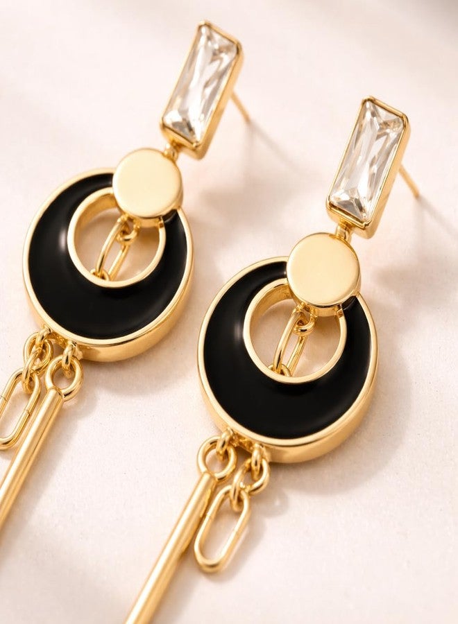 Anuva Geometric Drop Earrings for Women and Girls | Black & Pearl Variants | Gold Tone Elegant Dangle Earrings | Daily Wear | Festive & Occasion Wear | Fashion Jewellery | Gift for Girls & Women (Black) - Image 3
