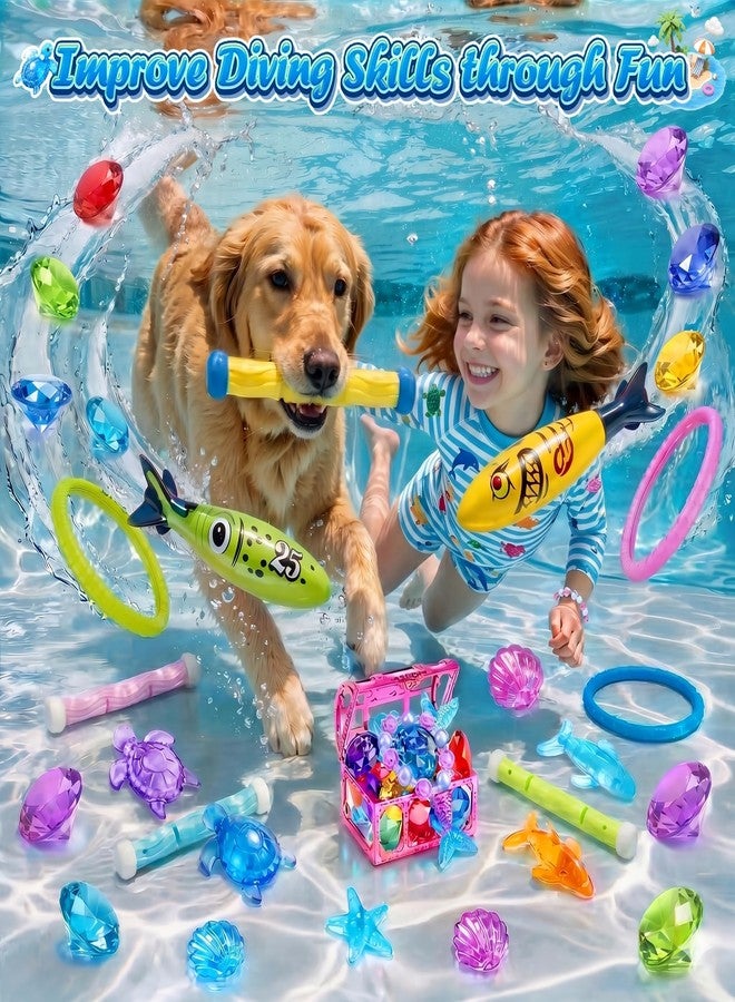 DISHIO Kids Diving Pool Toys Set with Treasure Chest, Sinking Swim Rings Sticks Sharks & Mermaid, Underwater Swimming Games Competition Toys with Bracelet Reward for Boys Girls Summer Toys - Image 4