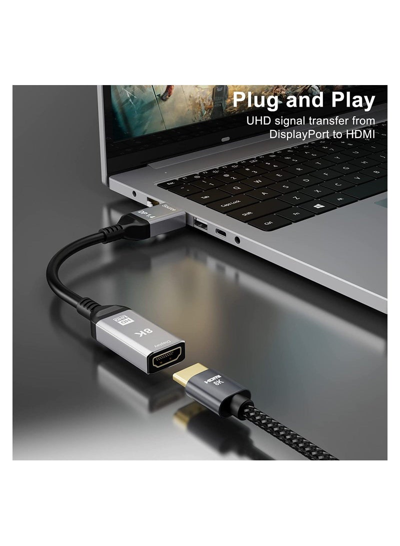DisplayPort 1.4 to HDMI 2.1 Ultra HD 8K Male to Female Cable 0.25m Converter 8K@60Hz 4K@120Hz Directional Compatible with DisplayPort PC and HDMI Displays Tvs - Image 2