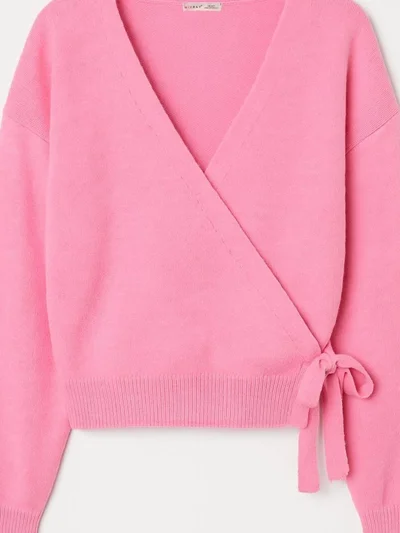 MixRay Mixray Ribbed V-Neck Tie-Front Cardigan