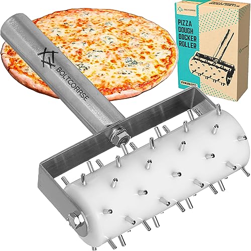 BOLTCORRSE Professional Pizza Dough Docker Stainless Steel Pizza Roller with Spikes Pastry Dough Docker for Crackers, Homemade Bread, Pie, Cake, Cookies - Image 1