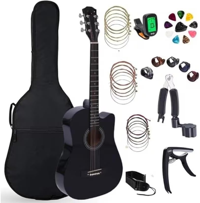 MegArya 38 Inch Acoustic Guitar Starter Kit for Beginners - Black - Image 1
