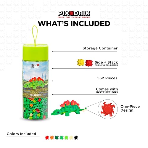 Pix Brix Pixel Art Puzzle Bricks Dinosaur Series Stegosaurus Patented Building Brick Set to Recreate Your Favorite Dino Includes 552 Pieces Create 3D Builds Without Water Iron or Glue - Image 5