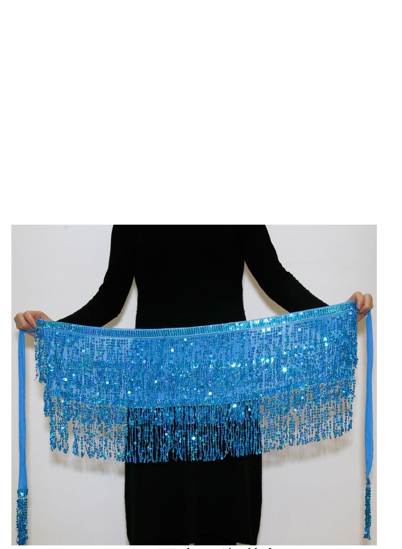 Squality Women Belly Dance Scarf Light Blue（three layers）