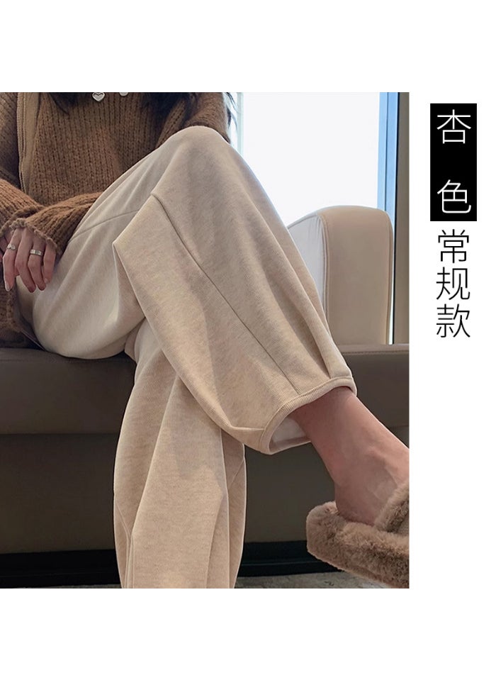 Generic Pregnant Womens Autumn and Winter fleece-lined New Glutinous Rice Pants Wide Leg Hallen Pants Trousers Small Outer Wear Radish Pants Cropped PantsSpring and autumn apricot color Spring and autumn apricot color 