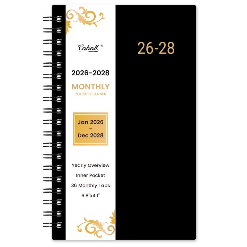 Coboll 2026-2028 Pocket Calendar/Planner - 3 Year Monthly Pocket Planner 2026-2028 from Jan.2026-Dec.2028, 6.8" x 4.1", Monthly Planners with To Do, Inner Pockets, 36 Tabs, Perfect Organizer for Purse - Image 1