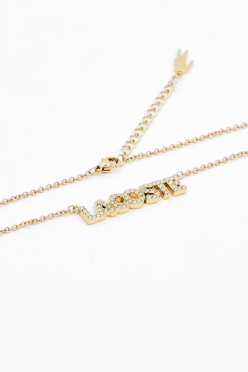 LACOSTE Women Stainless Steel Crystal Pendent Necklace, Gold - Image 2