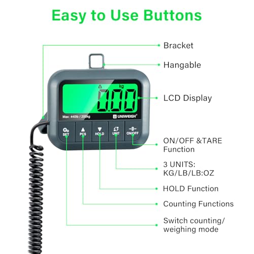 UNIWEIGH Digital Postal Scale 440lb,High Accuracy 0.35oz Shipping Scale for Packages with Hold/Tare/Count,Commercial Package Scale for Small Business,Postage Scales for Shipping Packages/Luggage,Grey - Image 4