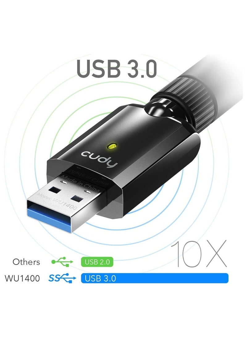 cudy - Cudy AC 1300Mbps USB 3.0 Dual Band WiFi Adapter for PC, 400Mbps + 867Mbps USB Wireless Dongle, 5Ghz + 2.4Ghz, 5dBi High Gain Antenna, Compatible with Windows 7/8 / 8.1/10, Mac OS, Linux, WU1400 - Image 1