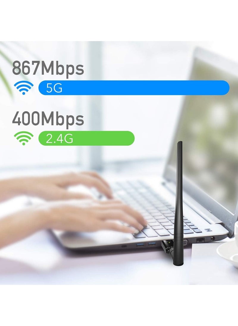 cudy - Cudy AC 1300Mbps USB 3.0 Dual Band WiFi Adapter for PC, 400Mbps + 867Mbps USB Wireless Dongle, 5Ghz + 2.4Ghz, 5dBi High Gain Antenna, Compatible with Windows 7/8 / 8.1/10, Mac OS, Linux, WU1400 - Image 1