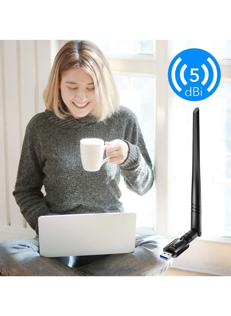 cudy - Cudy AC 1300Mbps USB 3.0 Dual Band WiFi Adapter for PC, 400Mbps + 867Mbps USB Wireless Dongle, 5Ghz + 2.4Ghz, 5dBi High Gain Antenna, Compatible with Windows 7/8 / 8.1/10, Mac OS, Linux, WU1400 - Image 1