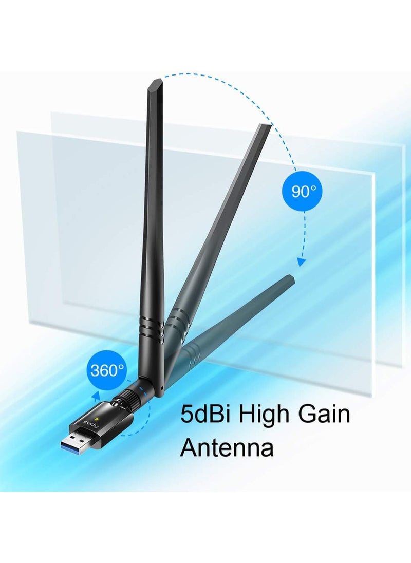 cudy - Cudy AC 1300Mbps USB 3.0 Dual Band WiFi Adapter for PC, 400Mbps + 867Mbps USB Wireless Dongle, 5Ghz + 2.4Ghz, 5dBi High Gain Antenna, Compatible with Windows 7/8 / 8.1/10, Mac OS, Linux, WU1400 - Image 1
