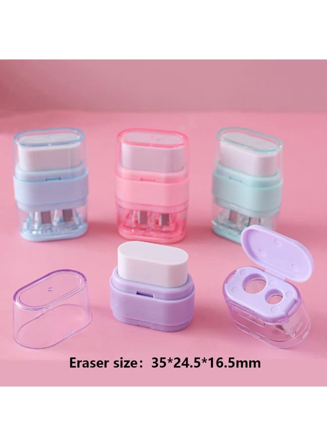 waremew 4 PCS Manual Pencil Sharpener with Eraser, Double Hole Multicolored Sharpener with Eraser Fun Stationery Back to School Supplies, Classroom Rewards, and Birthday Party Favors - Image 3