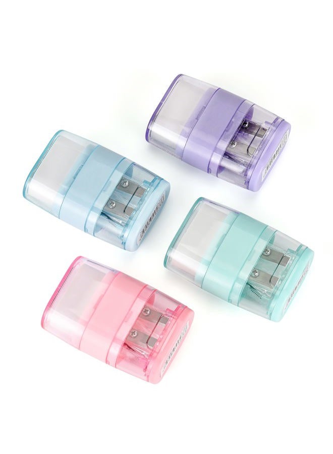 waremew 4 PCS Manual Pencil Sharpener with Eraser, Double Hole Multicolored Sharpener with Eraser Fun Stationery Back to School Supplies, Classroom Rewards, and Birthday Party Favors - Image 4
