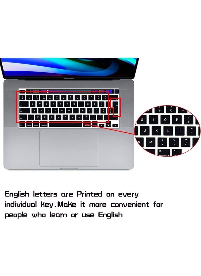 AMM Ultra Thin English Language Silicone Keyboard Cover Skin for 2022 MacBook Pro 13 M2/Pro 13 M1/Pro 13 inch 2020 Model A2289/A2251/A2338 M1 Chip and for MacBook Pro 16" 2019 Model A2141 UK Layout Black  - Image 3