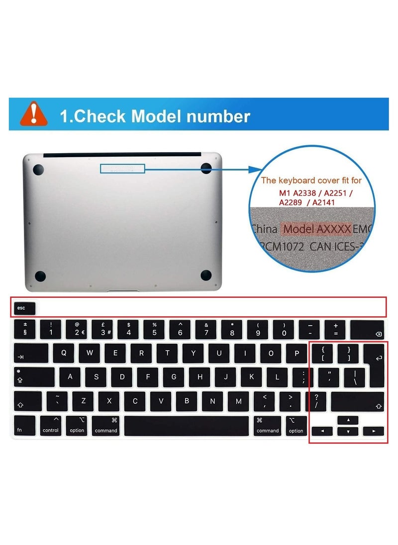 AMM Ultra Thin English Language Silicone Keyboard Cover Skin for 2022 MacBook Pro 13 M2/Pro 13 M1/Pro 13 inch 2020 Model A2289/A2251/A2338 M1 Chip and for MacBook Pro 16" 2019 Model A2141 UK Layout Black  - Image 2