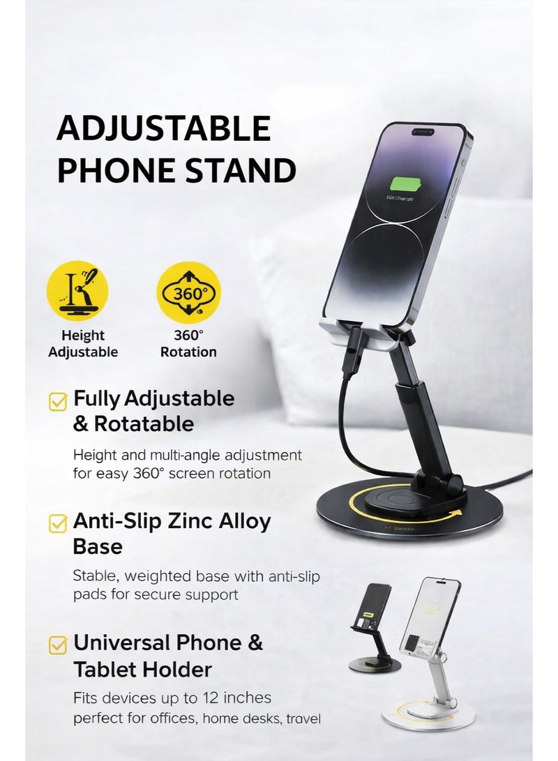 Desk Phone Stand – Mobile Phone Holder for Desk with 360 Degree Phone Stand Design, Metal Desk Phone Holder, Adjustable Phone Stand Desktop Phone Holder for Table & Office Desk, Tablet Stand up to 12 Inch, Adjustable Desk Phone Bracket - Image 2