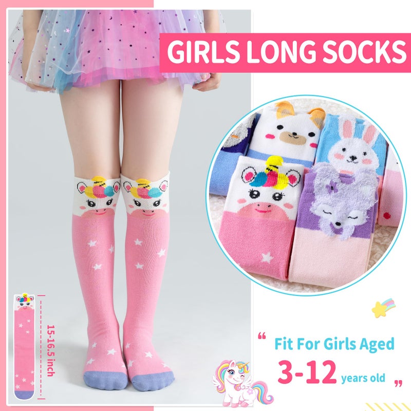 Velice Girls Knee High Socks Kids Long Boot Crazy Silly Tall Fun Gift Cute Animal Cotton Long Socks 6 Pairs(Animal B) - Image 4