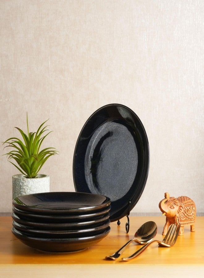 كافيين طبق ربعي من السيراميك المصنوع يدويًا من الخزف الحجري الأزرق الحديدي من كافيين، مقاس 7 بوصات (مجموعة من 6 قطع، آمن للاستخدام في الميكروويف وغسالة الصحون) - Image 1