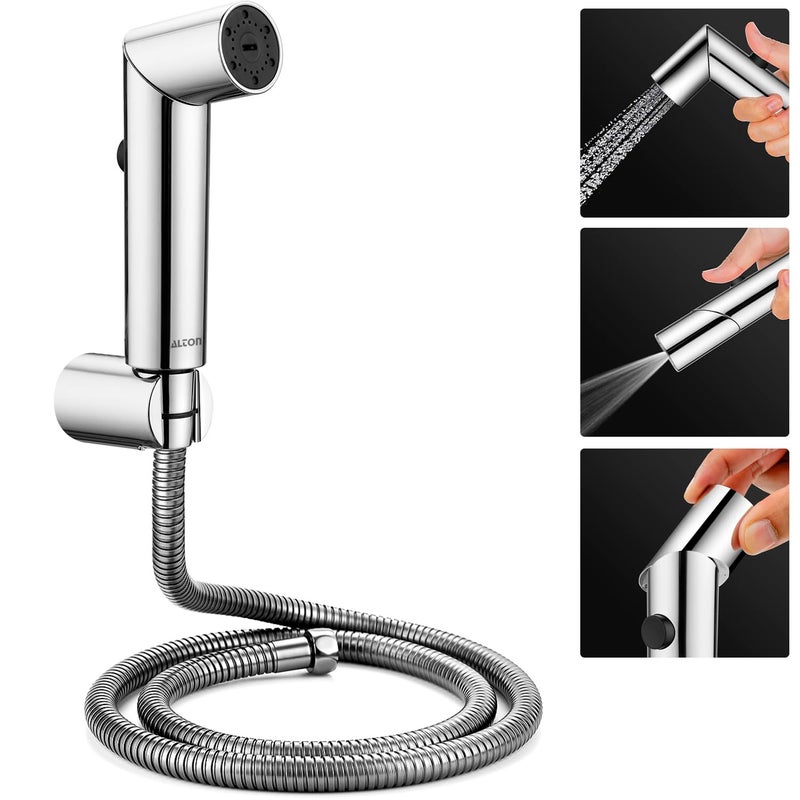 ALTON SHR20015 ABS Dual Function Health Faucet with SS-304 Grade 1.25 Meter Flexible Hose Pipe and Wall Hook, Silver (Jet Spray for Toilet) - Image 1