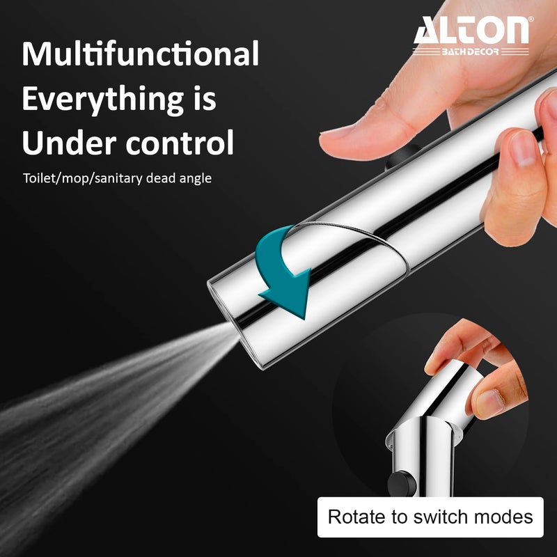 ALTON SHR20015 ABS Dual Function Health Faucet with SS-304 Grade 1.25 Meter Flexible Hose Pipe and Wall Hook, Silver (Jet Spray for Toilet) - Image 3