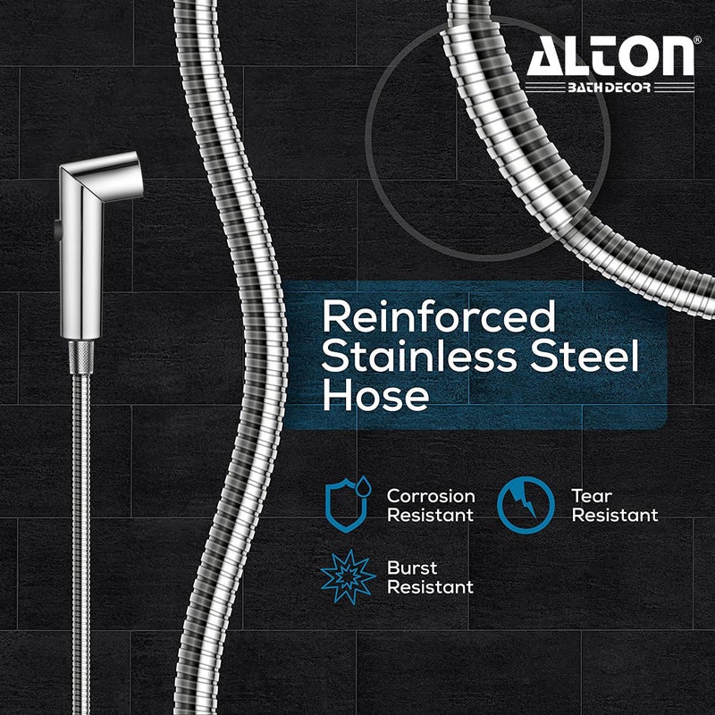 ALTON SHR20015 ABS Dual Function Health Faucet with SS-304 Grade 1.25 Meter Flexible Hose Pipe and Wall Hook, Silver (Jet Spray for Toilet) - Image 4