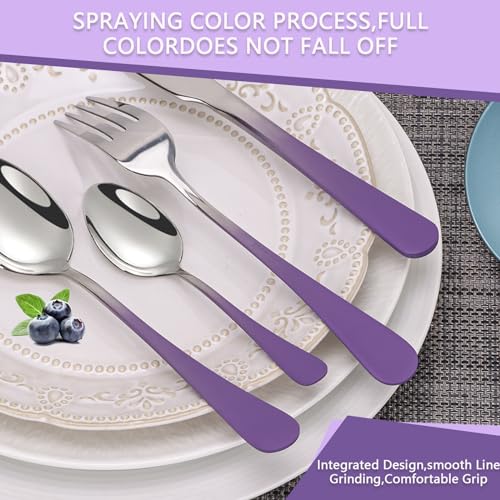 Caliamary 24 Pieces Flatware Set, Stainless Steel Cutlery Set with Silverware Holder, Modern Eating Tableware Set Includes Dinner Knives Forks Spoons,Hanging Silverware Set Service for 6 (Purple) - Image 4