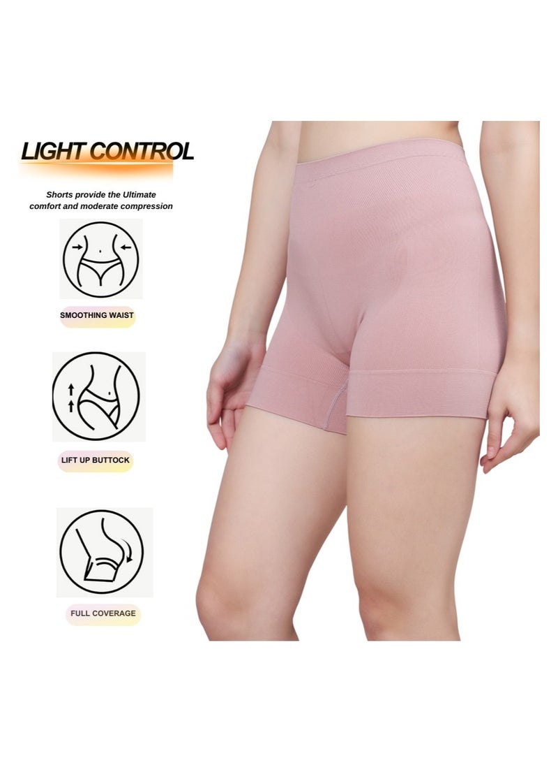 Glamroot Seamless High Waist Tummy Control Shapewear Boyshort Panty, Size M -XXL, Black/Peach (Pack Of 2) - Image 3