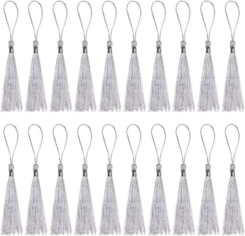 Haoser Silver 50 Psc 13cm/5 Inch Silky Floss Craft Tassels, Handmade Tassel with Loop for Jewelry Making Souvenir, Bookmarks, DIY Craft Accessory - Image 1