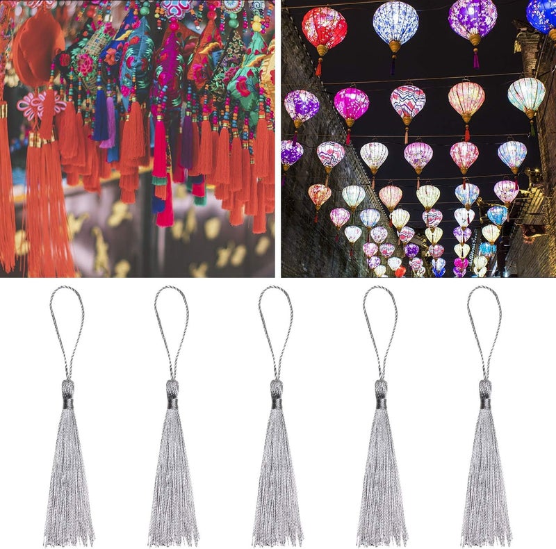 Haoser Silver 50 Psc 13cm/5 Inch Silky Floss Craft Tassels, Handmade Tassel with Loop for Jewelry Making Souvenir, Bookmarks, DIY Craft Accessory - Image 5