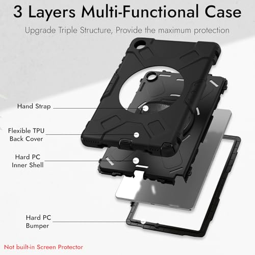 Robustrion Cover for Samsung Tab A11 Plus 11 inch, Armor Shockproof Cover with [Shoulder Strap] and [360 Degree Rotating Hand Strap and Stand] for Galaxy Tab A11+ 11" - Black - Image 4