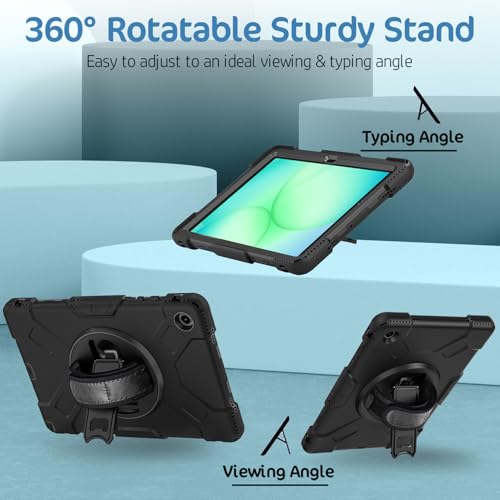 Robustrion Cover for Samsung Tab A11 Plus 11 inch, Armor Shockproof Cover with [Shoulder Strap] and [360 Degree Rotating Hand Strap and Stand] for Galaxy Tab A11+ 11" - Black - Image 5