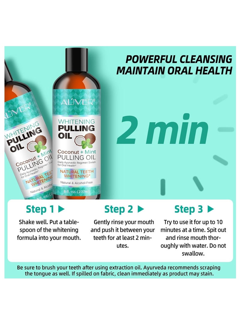ALIVER - Pulling Oil With Coconut & Peppermint, Oil-Mouthwash for Oral Care-Teeth Whitening and Fresh Breath, Organic Essential Oils Mouthwash With Tongue Scraper Alcohol-Free, Treatment for Gum 237ml - Image 1