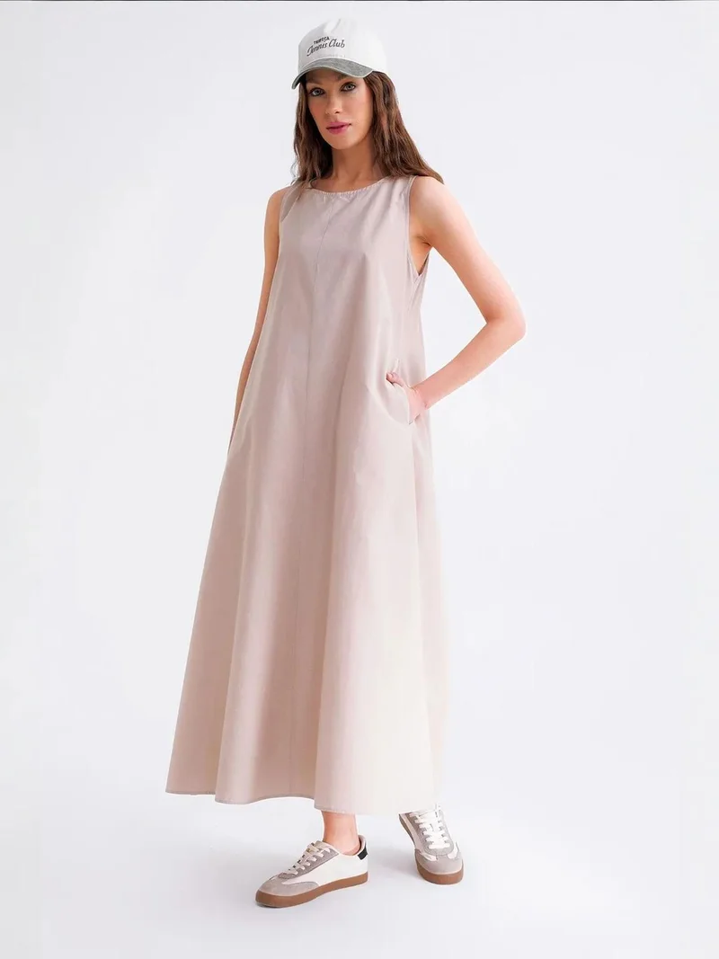 MixRay Mixray Relaxed Fit Maxi Dress with Button Closure and Pockets