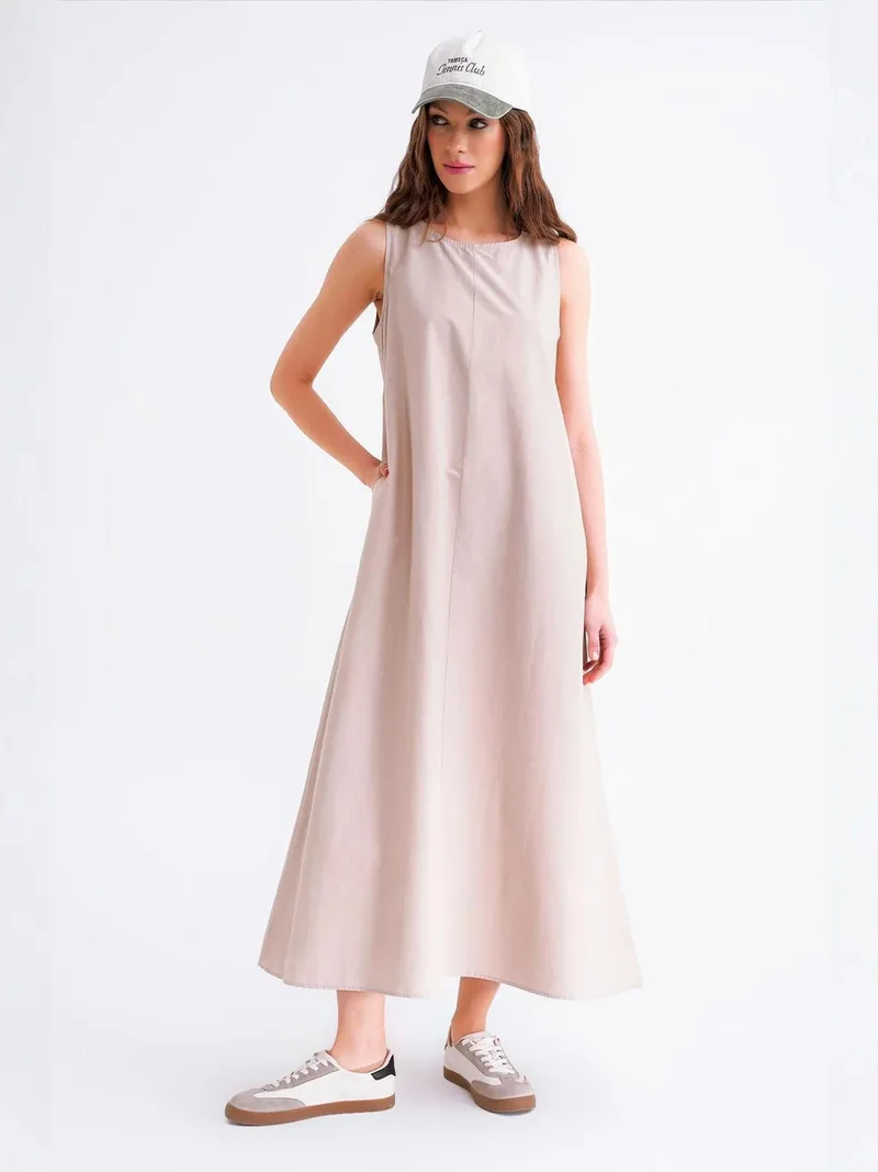 MixRay Stone Natural Mixray Relaxed Fit Maxi Dress with Pockets for Women | Best Price UAE