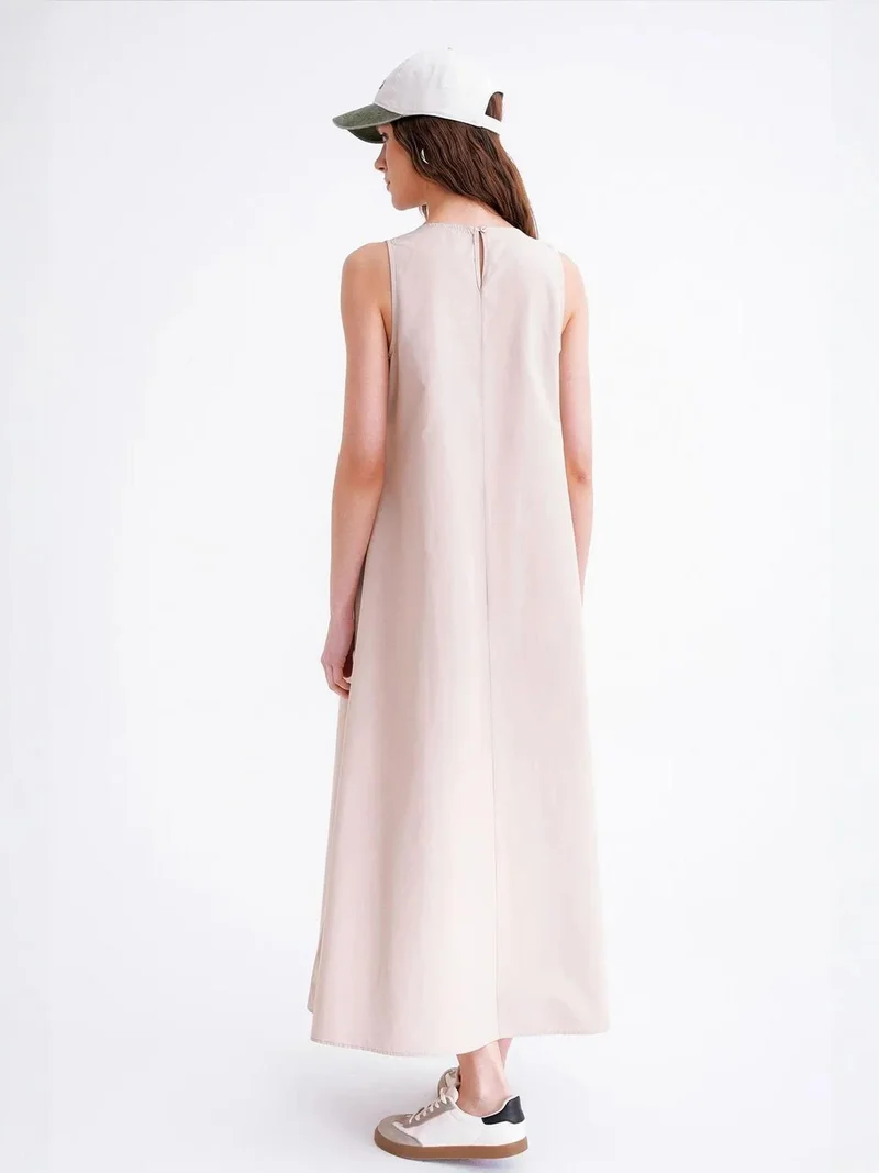 MixRay Stone Natural Mixray Relaxed Fit Maxi Dress with Pockets for Women | Best Price UAE