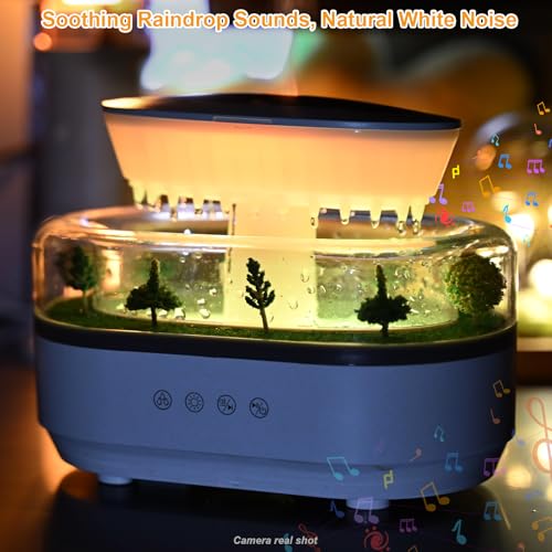 Piosarafiem Rain Humidifier Ultrasonic Rainfall Humidifier with Simulated Water Drop Effect Quiet Mist for Bedroom Office Plants - Image 3