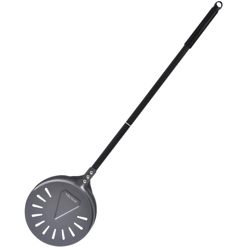 VIKCOLEE Turning Pizza Peel 8 Inch with 25 Inch Handle Round Pizza Turning Peel Professional Anodized Aluminum Turning Pizza Spatula 33 Inch overall - Image 2