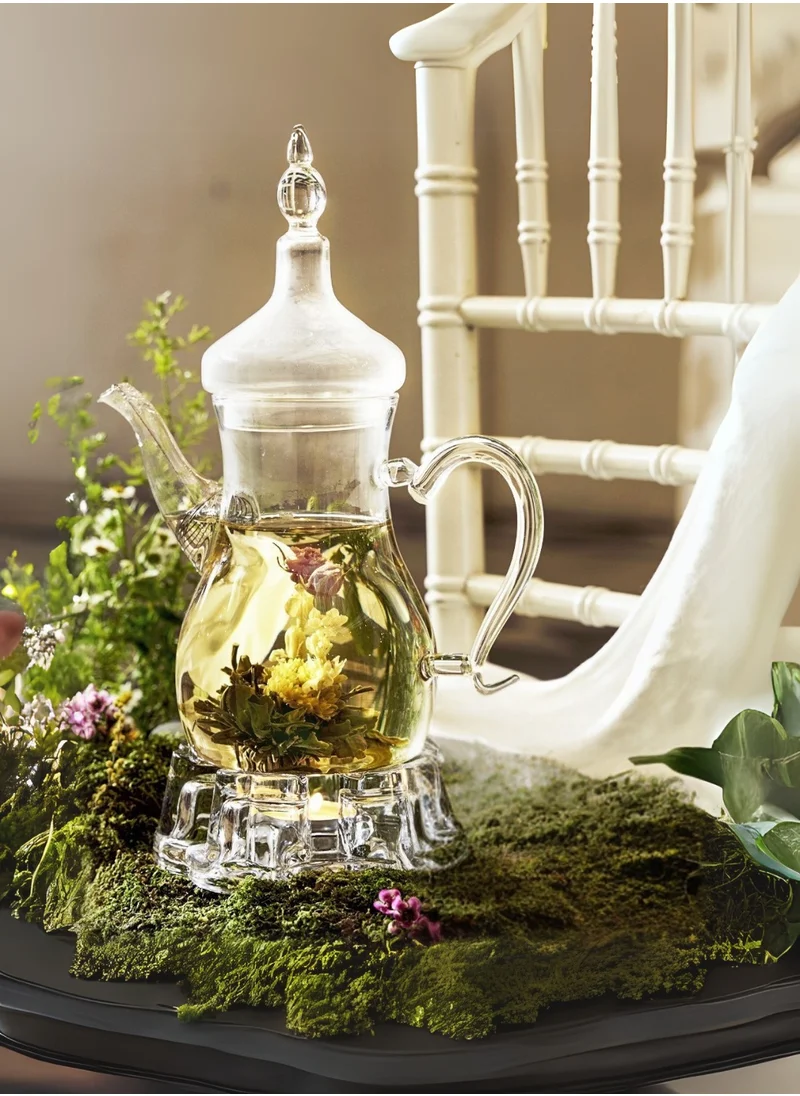 1Chase Arabic Tea Set – 1000ml Borosilicate Glass Teapot with Heart-Shaped Warmer & 6Pc 80ml Tea Cups – Heat-Resistant, Elegant Present for Ramadan & Special Occasions