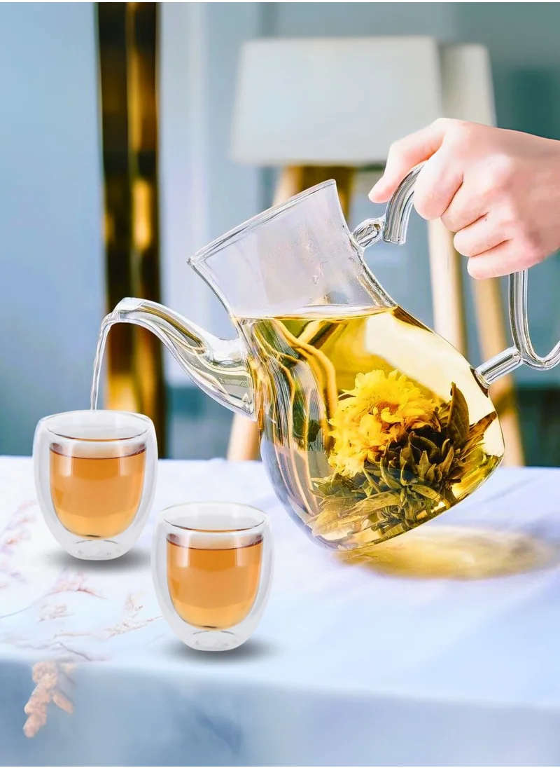 1Chase Arabic Tea Set – 1000ml Borosilicate Glass Teapot with Heart-Shaped Warmer & 6Pc 80ml Tea Cups – Heat-Resistant, Elegant Present for Ramadan & Special Occasions