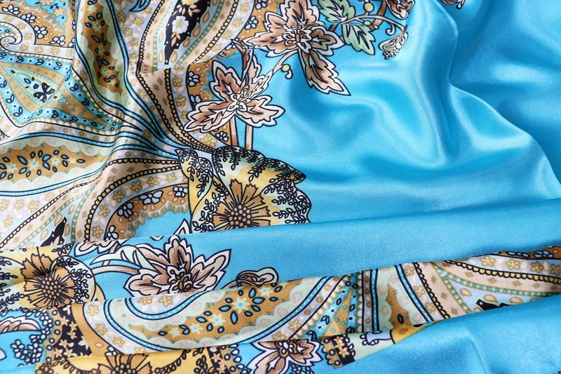 vabovin Satin Square Headscarf for Women Like Silk Scarves for Hair Wrapping at Night 35 inches Hair Bandanas (Blue Cashew) - Image 5