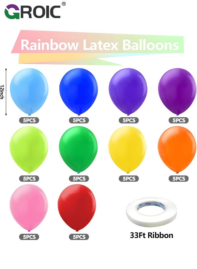GROIC Colorful Latex Balloons, 50 Pack 12 inch Round Helium Bright Color Balloons for Birthday Baby Shower Wedding Party Decorations,Garland Decoration,Party Supplies - Image 2