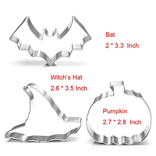 Maykito Halloween Cookie Cutters Set Large - Witch's Hat, Pumpkin, Ghost, Bat and Cat Cutter Stainless Steel - Image 2