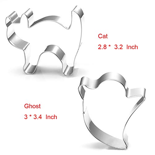 Maykito Halloween Cookie Cutters Set Large - Witch's Hat, Pumpkin, Ghost, Bat and Cat Cutter Stainless Steel - Image 3